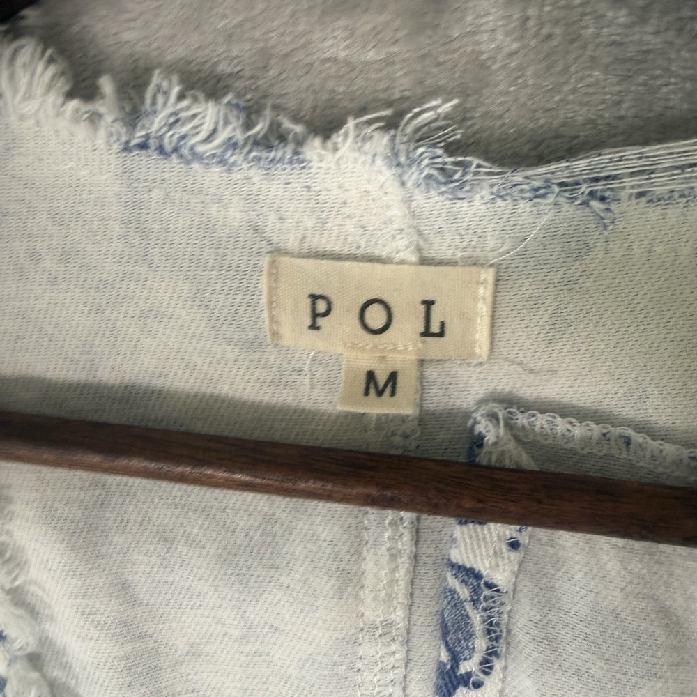 POL Womens Sz M Blue White Toile Denim Vest Cottagecore Boho Frayed Corset Ties - Picture 4 of 9